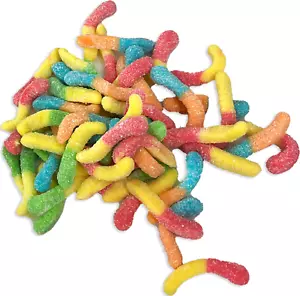 albanese Sanded Sour Mini Neon Gummi Worms Tart & Fruity Gummy Candy Bags - Picture 1 of 11