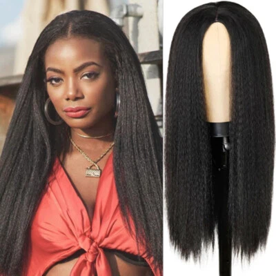 Pelucas de yaki de cabello liso afro rizado de aspecto natural para mujeres negras sin peluca de encaje Foto 1 de 4
