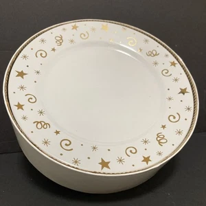 Box Set Pampered Chef Celebration Party Dessert/Salad Plates Gold Stars NIB 8” - Picture 1 of 7