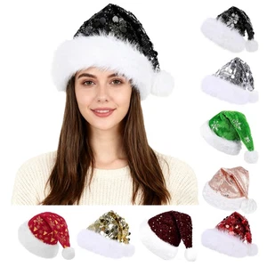 Sombrero de Papá Noel de Lentejuelas para Adultos Unisex Sombrero de Navidad Ala de Felpa Sombrero de Navidad Fiesta Festival - Imagen 1 de 38