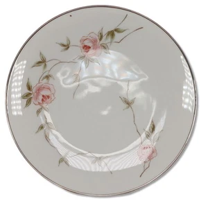 Franciscan NTK Japan Melrose 8 1/4" Salad Plate Pink Roses Platinum Trim 1961 - Picture 1 of 3