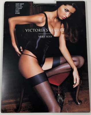 Victoria's Secret Very Sexy Satin Top Thigh High Stockings Black Size A NIP - Image 1 of 2