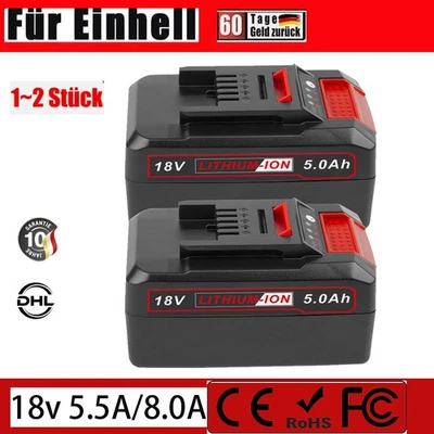 MARKENLOS 1-2x 8,0Ah 5,0Ah Ersatzakku Für 18V Einhell Akku POWER X-CHANGE Lithium