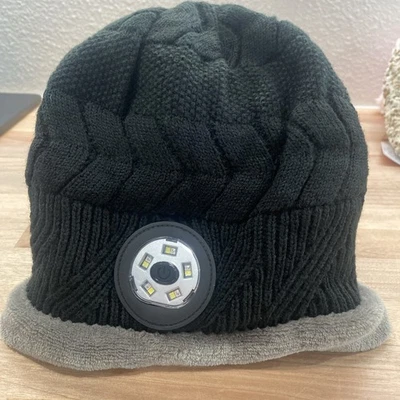 Beanie шляпа со светодиодом USB перезаряжаемый фары: черный с серый - Изображение 1 из 4