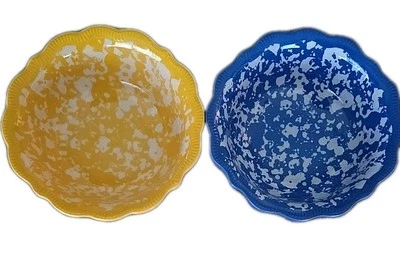 Dos (2) mujeres pioneras ~ melamina ~ inmersión de 5,25" ~ 11 OZ Cuencos de preparación ~ azul ~ amarillo Foto 1 de 4