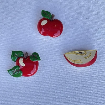 Vintage Apple Button Covers Set of 3 Hand Painted Ceramic Fruit Retro Craft Lot - Image 1 of 4