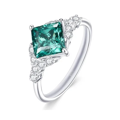 1.9CTTW Princess Cut Blue Green Moissanite Engagement Rings for Women 925 Ste... - Image 1 of 4