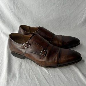 Magnanni Loafers Mens 11 Cognac Leather Double Monk Strap Cap Toe Dress Shoes - Picture 1 of 11