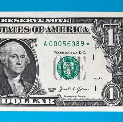 A 00056389 * : 640K STAR NOTE $1 One Dollar Bill (Boston/A/1) *UNC* - Image 1 of 3