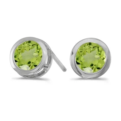 LXR 14k Weißgold Rund Peridot Zargenfassung Stecker Ohrringe 0.82 ct - Bild 1 von 2