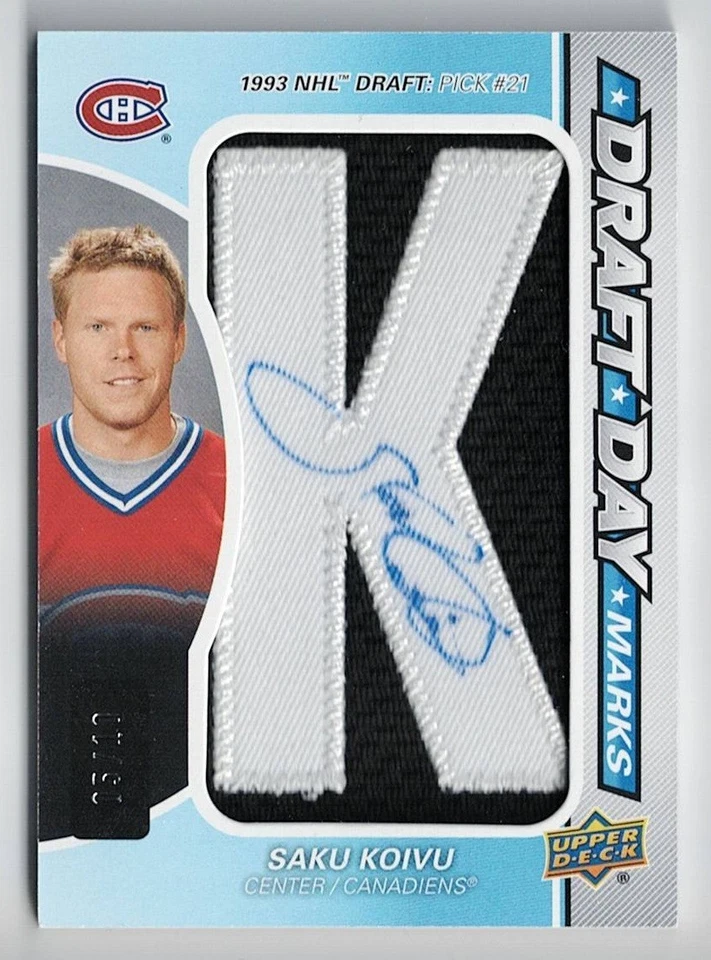 2021-22 SP Game-Used Draft Day Marks Autograph #DDM-SK Saku Koivu 05/10 "K" - Image 1 of 1