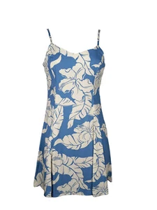Hibiscus Pareau Women's Princess Seam Flared Hawaiian Dress, Blue, M PETITE - Picture 1 of 2