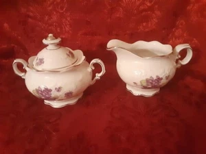 Crema grande Schumann Bavaria violeta y azucarero cubierto con borde de platino - Imagen 1 de 8