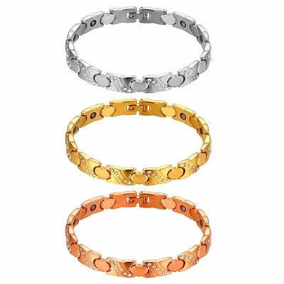 Women's Stainless Steel Love Heart CZ Golf Chain Magnetic Bracelet Bangle Gift - image 1 of 2