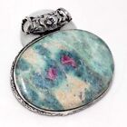 Ruby Fuchsite 925 Silver Plated Chunky Pendant 1.6" Best Gift For Women GW