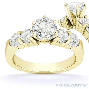 Forever ONE DEF Round Cut Moissanite 5-Stone Engagement Ring in 14k Yellow Gold - Picture 1 of 5