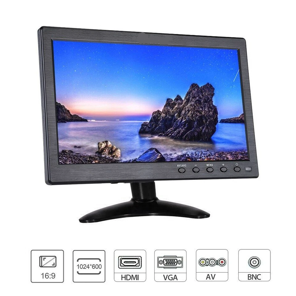 8" IPS LCD CCTV Monitor Screen USB/BNC/AV/VGA/HDMI for Car/Security/PC/Laptop - Image 1 of 4