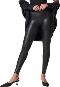 NWOT Spanx SZ S Faux Leather Leggings High Waist Black Glossy Coated 2437 - Picture 1 of 1