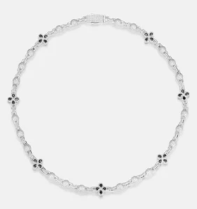 High Quality 8MM Pear Black Moissanite Rolo Chain 925 Silver Hip Hop Chain - Picture 1 of 10