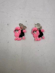 Pair of Vintage Clip On Earrings Pink Dangle Plastic Poodle - Picture 1 of 9