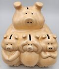 Piggy Bank Ceramic 3 Pigs Piglets & Mama Pig Teach Kids How To Manage Money