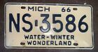 Vtg 1966 Single 6 Digit Ns 3586 Michigan License Plate Gas And Oil Rat Hot Rod Ex And 