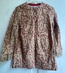 FABINDIA Tunic Top Medium Cotton Silk Blend Floral Hand Block Printed BNWT - Picture 1 of 14