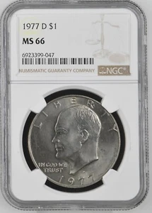 1977-D Large Dollar Eisenhower NGC MS66 Ike $1 "silver dollar" (copper nickel) - Picture 1 of 2
