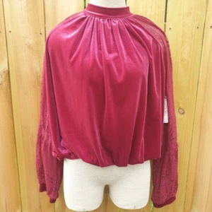 Free People Mujer Dream Team Top Blusa Roja Mangas Largas Encaje Terciopelo S Nueva - Imagen 1 de 12