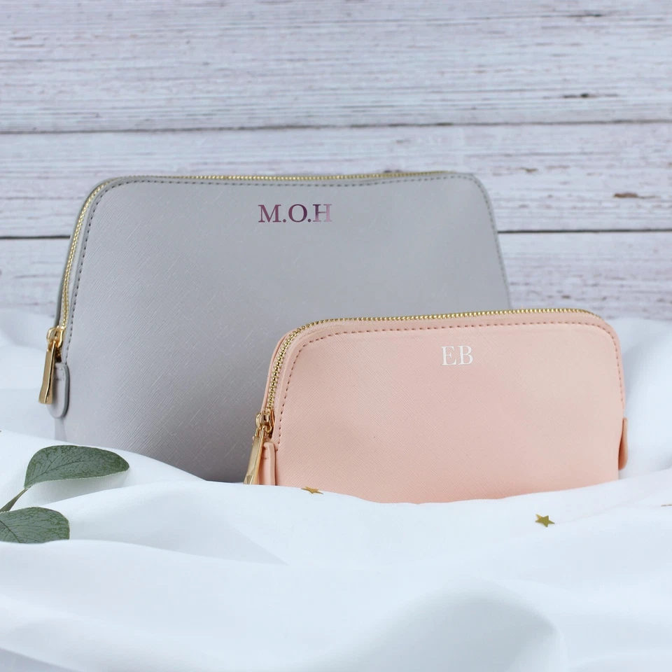 EBUYGB Personalised Make Up Bag PU Leather Cosmetic Travel Wash Bag Bride Bridesmaid