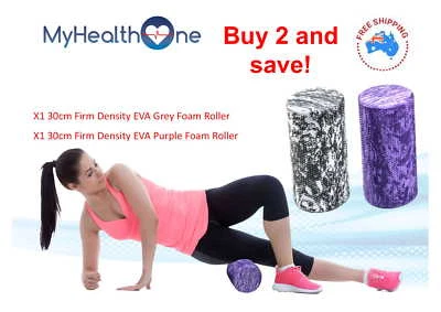 x2 30cm Firm Density Foam Rollers Grey and Purple - MyHealthOne Physio Grade - image 1 of 4