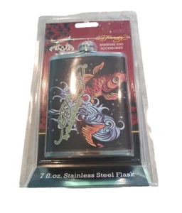 Frasco envuelto en cuero Ed Hardy Koi Goldfish 7 fl. OZ Acero Inoxidable Nuevo Precintado - Imagen 1 de 6