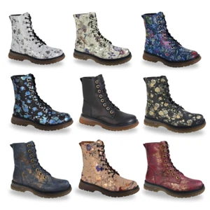 Cipriata Ladies Floral Boots Lace-Up Combat Vintage Festival Womens Shoes Girls - Picture 1 of 30