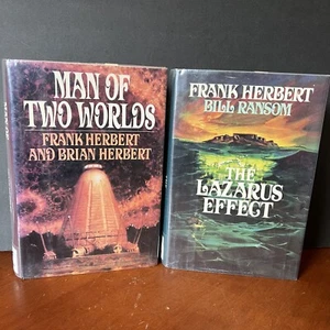 Lot: 2 Frank Herbert Books Brian Bill Random Man of Two Worlds Lazarus Effect - Picture 1 of 12
