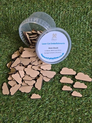 3mm MDF Laser Cut Cloud Embellishments - Image 1 of 4