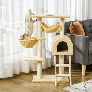 PawHut Cat Tree Scratching Post Kitten Activity Centre with Hammock, Beige - Picture 1 of 11