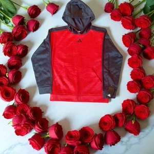 Adidas Boys Red and black Pull Over Hoodie Logo Long Sleeve Size L (14/16) NWT - Picture 1 of 5
