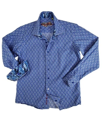 Robert Graham Boys Shirt Sz M 10-12 Blue Button Up Long Sleeve Contrast Cuffs - Image 1 of 4