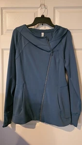 Giacca con cappuccio Lululemon asimmetrica zip denim blu taglia 10 - Foto 1 di 3