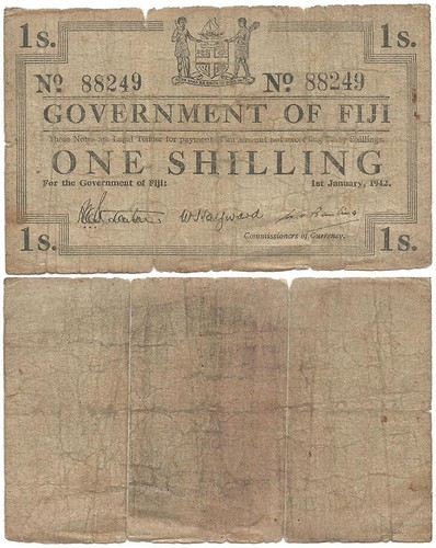 1942 World War Ii South Pacific Island of Fiji Old Veteran "One Shilling Note”