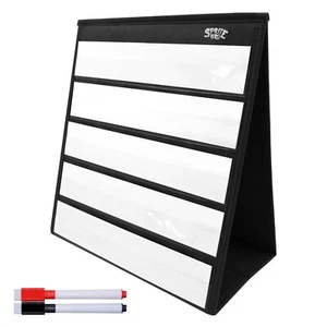 Black Tabletop Desktop Pocket Chart with 20PCS Dry Erase Cards Self-Standing - Picture 1 of 9