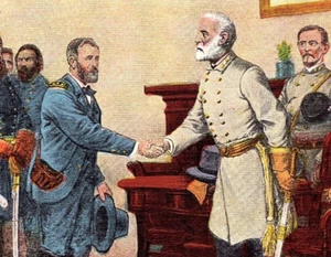Gen. Lee Surrenders To Gen. Grant "Peace In Union" Postcard From Painting - Picture 1 of 3