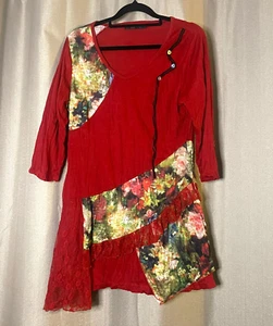 Whispers Dress Red Womens Sz S Layered Lace Floral Long Sleeve Whimsical Party - Picture 1 of 13
