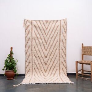 4x7  Moroccan Handmade White Area Rug Wool Beni Medium Living Room Rug