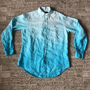 Ralph Lauren camicia lino abbottonata uomo blu medio ombretto casual elegante camicia - Foto 1 di 8