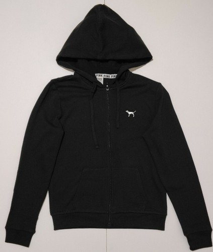 UNDERCOVER Victoria's Secret ROSA cappuccio zip intera maglione maglione taglia SMALL NERO