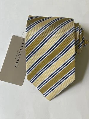 NUEVA Corbata Burberry Rayas Amarillas Hombre 100% Seda Auténtica Italia 3.5" 0350480 Foto 1 de 4