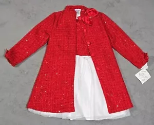 Blueber Boulevard Girls 2 Piece Set Sequin Red Christmas Dress & Coat Size 7/8 - Picture 1 of 10