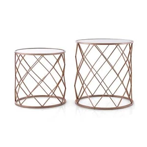 Stackable Metal Frame End Table Set of 2 with Mirrored Top-Rose Gold - Picture 1 of 4