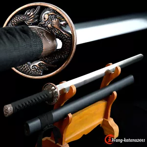 104 cm Espada Ninja Recta Dragón Negro Doble Filo Hecha a Mano Ninjato Japonés - Imagen 1 de 12